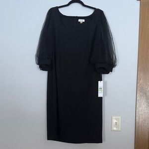 Calvin Klein size 18 women’s Elegant Black Dress with Sheer Sleeves NWT